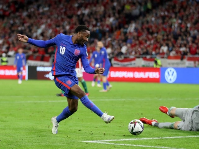 England's Raheem Sterling shoots at goal against Hungary on September 2, 2021