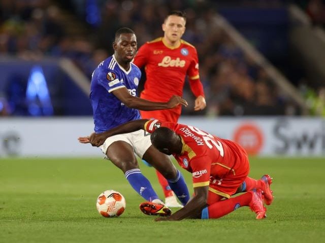  Leicester City's Boubakary Soumare in action with Napoli's Kalidou Koulibaly on September 16, 2021
