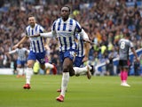 Brighton & Hove Albion's Danny Welbeck celebrates scoring against Leicester City on September 19, 2021