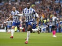 Brighton & Hove Albion's Danny Welbeck celebrates scoring against Leicester City on September 19, 2021