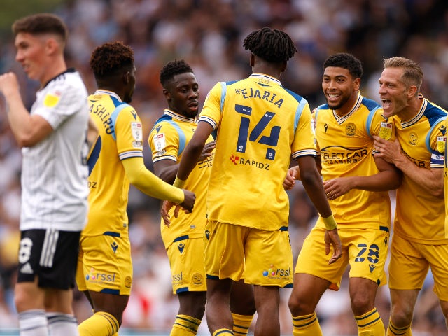 Reading's Ovie Ejaria celebrates after scoring their first goal against Fulham in the Championship on September 18, 2021