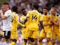 Reading's Ovie Ejaria celebrates after scoring their first goal against Fulham in the Championship on September 18, 2021