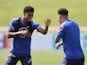 England's Marcus Rashford and Jadon Sancho during training on July 8, 2021 