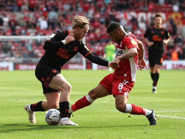 Middlesbrough's Onel Hernandez in action with Blackpool''s Josh Bowler in the Championship on September 18, 2021