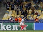 Dynamo Kiev's Mykola Shaparenko celebrates scoring a goal that is later disallowed after a VAR review on September 14, 2021