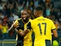 Nicolas Moumi Ngamaleu celebrates scoring for Young Boys against Manchester United in the Champions League on September 14, 2021