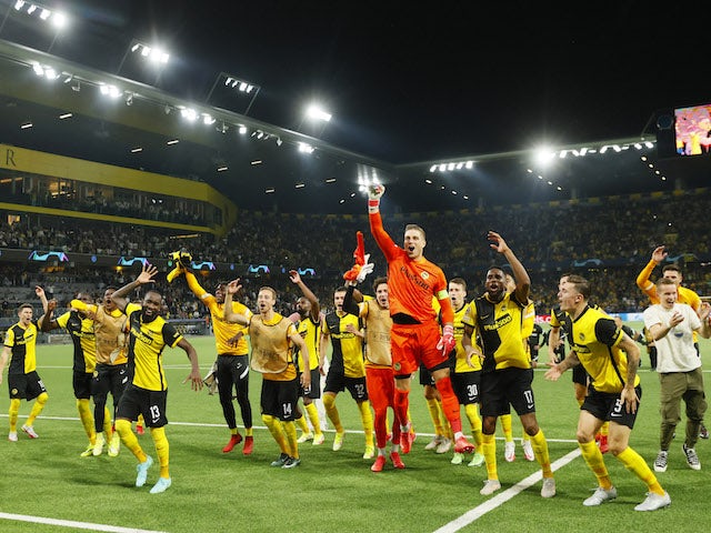 Young Boys players celebrate after the match on September 14, 2021