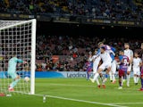 FC Barcelona's Ronald Araujo scores their first goal against Granada in La Liga on September 20, 2021