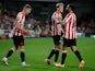 Brentford's Marcus Forss celebrates scoring their fifth goal against Oldham in the EFL Cup on September 21, 2021