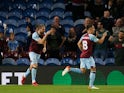 Burnley's Jay Rodriguez celebrates scoring their first goal against Rochdale in the EFL Cup on September 21, 2021