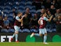 Burnley's Jay Rodriguez celebrates scoring their first goal against Rochdale in the EFL Cup on September 21, 2021