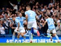 Manchester City's Gabriel Jesus celebrates scoring their first goal against Chelsea in the Premier League on September 25, 2021