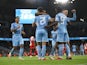 Manchester City's Ferran Torres celebrates scoring their fourth goal against Wycombe Wanderers in the EFL Cup on September 21, 2021