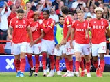 Nottingham Forest's Max Lowe celebrates scoring their first goal against Millwall in the Championship on September 25, 2021