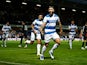 Queens Park Rangers' Charlie Austin celebrates scoring their first goal against Everton in the EFL Cup on September 21, 2021