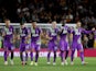 Tottenham Hotspur players celebrate their penalty-shootout win over Wolverhampton Wanderers in the EFL Cup on September 22, 2021