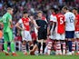 Arsenal's Granit Xhaka goes down injured against Tottenham Hotspur on September 26, 2021