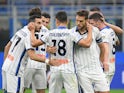 Atalanta's Rafael Toloi celebrates scoring their second goal with teammates on September 25, 2021