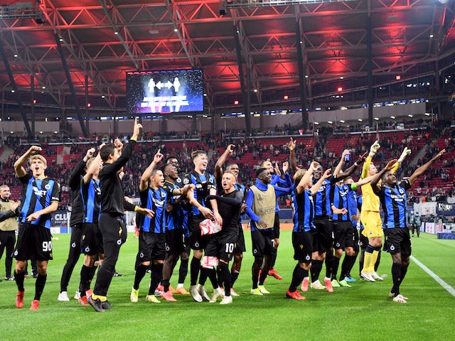 Club Brugge players celebrate after the match on September 28, 2021