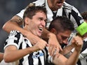 Juventus' Federico Chiesa celebrates scoring against Chelsea in the Champions League on September 29, 2021