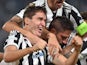 Juventus' Federico Chiesa celebrates scoring against Chelsea in the Champions League on September 29, 2021