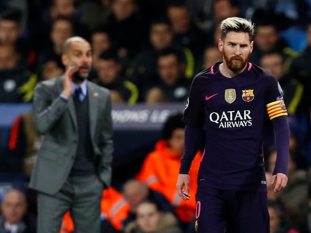 Barcelona's Lionel Messi and Manchester City manager Pep Guardiola pictured on November 1, 2016