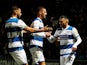 Queens Park Rangers' (QPR) Ilias Chair celebrates scoring their first goal with teammates on September 28, 2021