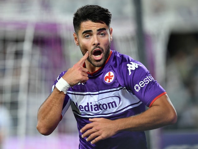 Fiorentina's Riccardo Sottil celebrates scoring their first goal on September 21, 2021
