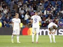 Real Madrid's Luka Modric , Karim Benzema, Toni Kroos and Rodrygo react after Sheriff Tiraspol's Sebastien Thill scored their second goal on September 28, 2021
