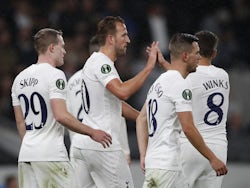 Tottenham Hotspur's Harry Kane celebrates scoring against Mura on September 30, 2021