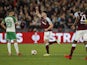 West Ham United's Declan Rice celebrates scoring against Rapid Vienna on September 30, 2021