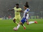 Arsenal's Thomas Partey in action with Brighton & Hove Albion's Marc Cucurella on October 2, 2021
