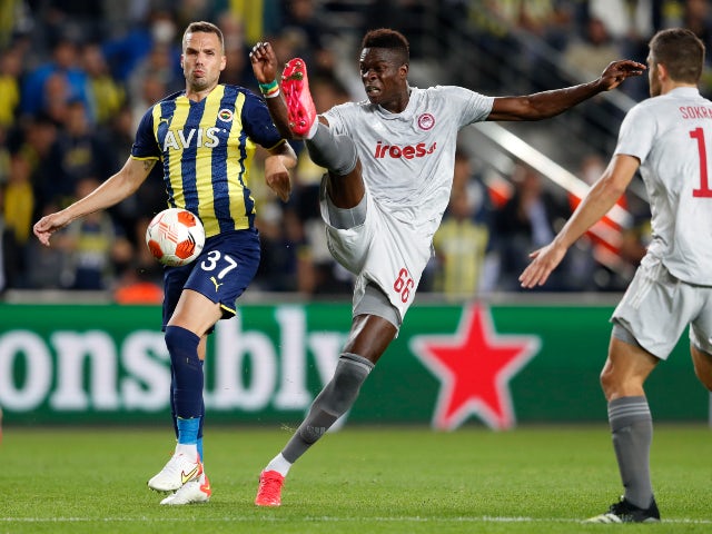 Pape Abu Cisse in action at Olympiacos in September 2021
