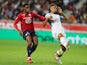 Olympique de Marseille's William Saliba in action with Lille's Jonathan David in October 2021