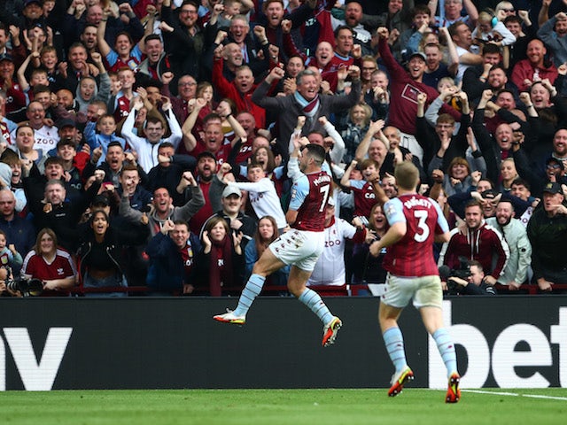 Aston Villa's John McGinn celebrates scoring their second goal on October 16, 2021