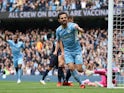 Manchester City's Bernardo Silva celebrates scoring their first goal on October 16, 2021