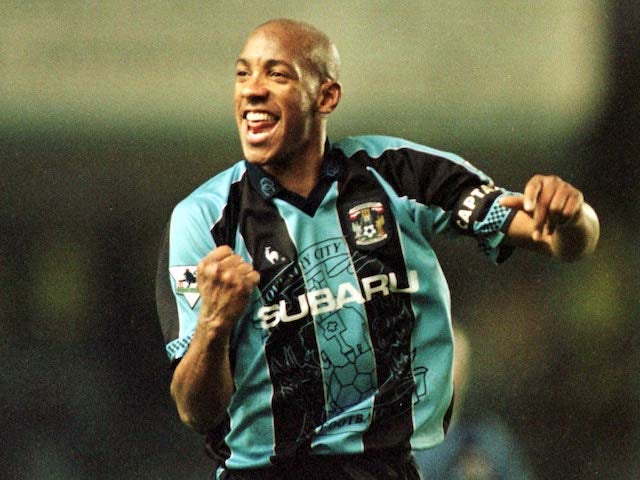 Dion Dublin celebrates for Coventry City in 1997