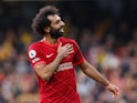 Liverpool's Mohamed Salah celebrates scoring their fourth goal on October 16, 2021