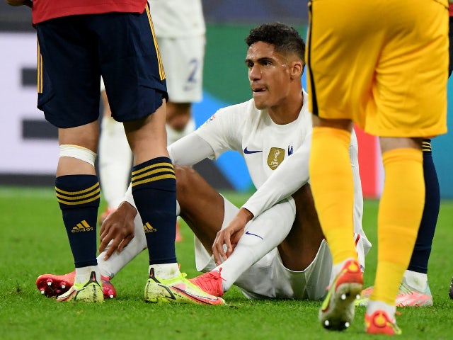 France's Raphael Varane after sustaining an injury against Spain in the Nations League in October 2021