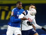 Everton's Abdoulaye Doucoure in action with Tottenham Hotspur's Erik Lamela on February 10, 2021