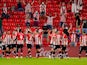 Athletic Bilbao players celebrate scoring against Barcelona on August 21, 2021
