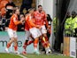 Blackpool's Gary Madine celebrates scoring his side's second goal on October 23, 2021