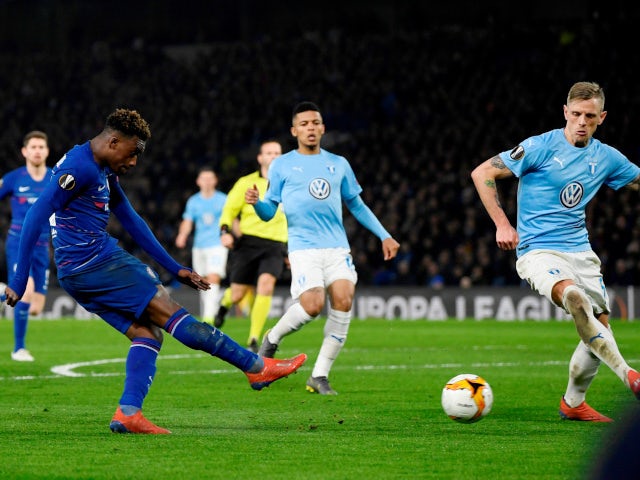 Callum Hudson-Odoi playing for Chelsea against Malmo in February 2019.