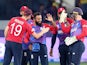 England celebrate another wicket during T20 World Cup win over West Indies on October 23, 2021.