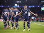 Paris Saint-Germain's (PSG) Kylian Mbappe celebrates scoring their first goal on October 19, 2021
