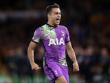 Tottenham Hotspur's Sergio Reguilon celebrates after winning the penalty shoot out on September 22, 2021