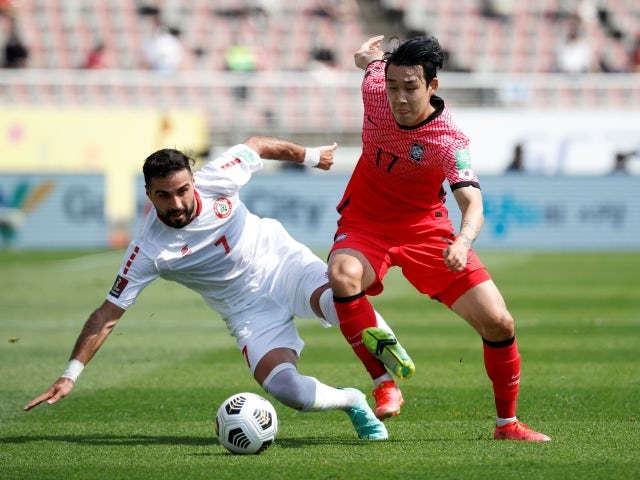 South Korea's Song Min-kyu in action with Lebanon's Soony Saad on June 13, 2021