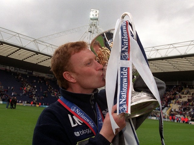 Preston Manager David Moyes celebrates winning the Division Two Title on April 29, 2000