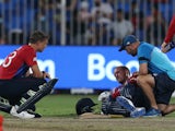 Jason Roy after sustaining an injury during England's game with South Africa in the T20 World Cup on November 6, 2021.
