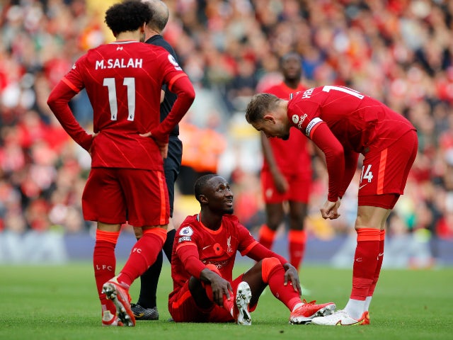Liverpool's Naby Keita injured against Brighton & Hove Albion in October 2021